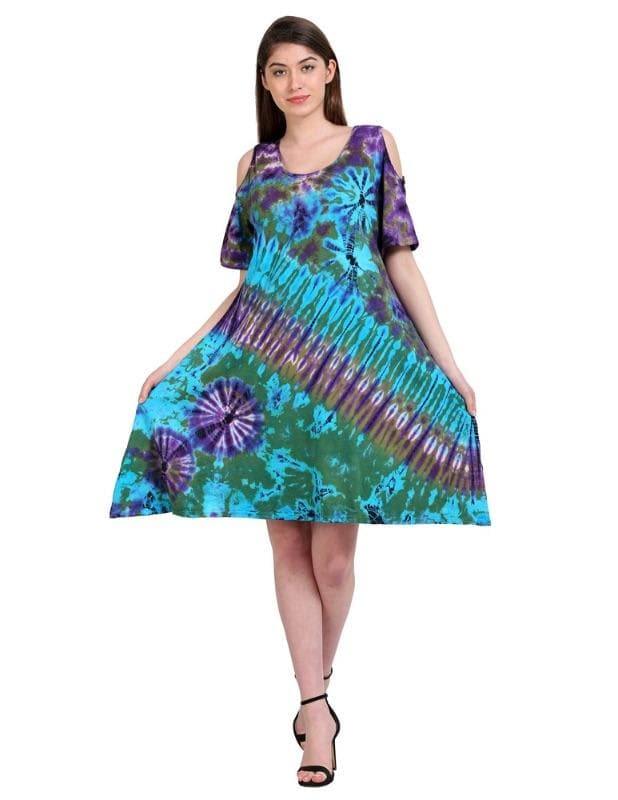 Peekaboo Shoulder Spandex Tie Dye Dress 19441