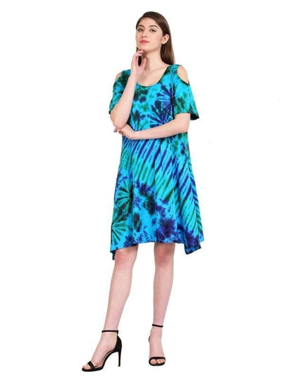 Peekaboo Shoulder Spandex Tie Dye Dress 19441