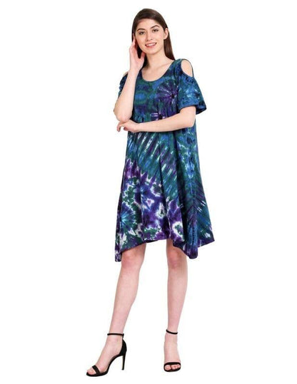 Peekaboo Shoulder Spandex Tie Dye Dress 19441