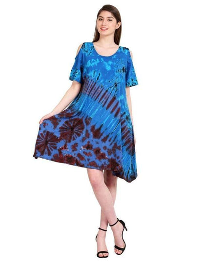 Peekaboo Shoulder Spandex Tie Dye Dress 19441