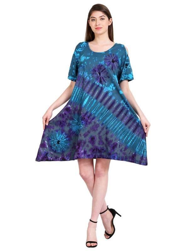 Peekaboo Shoulder Spandex Tie Dye Dress 19441