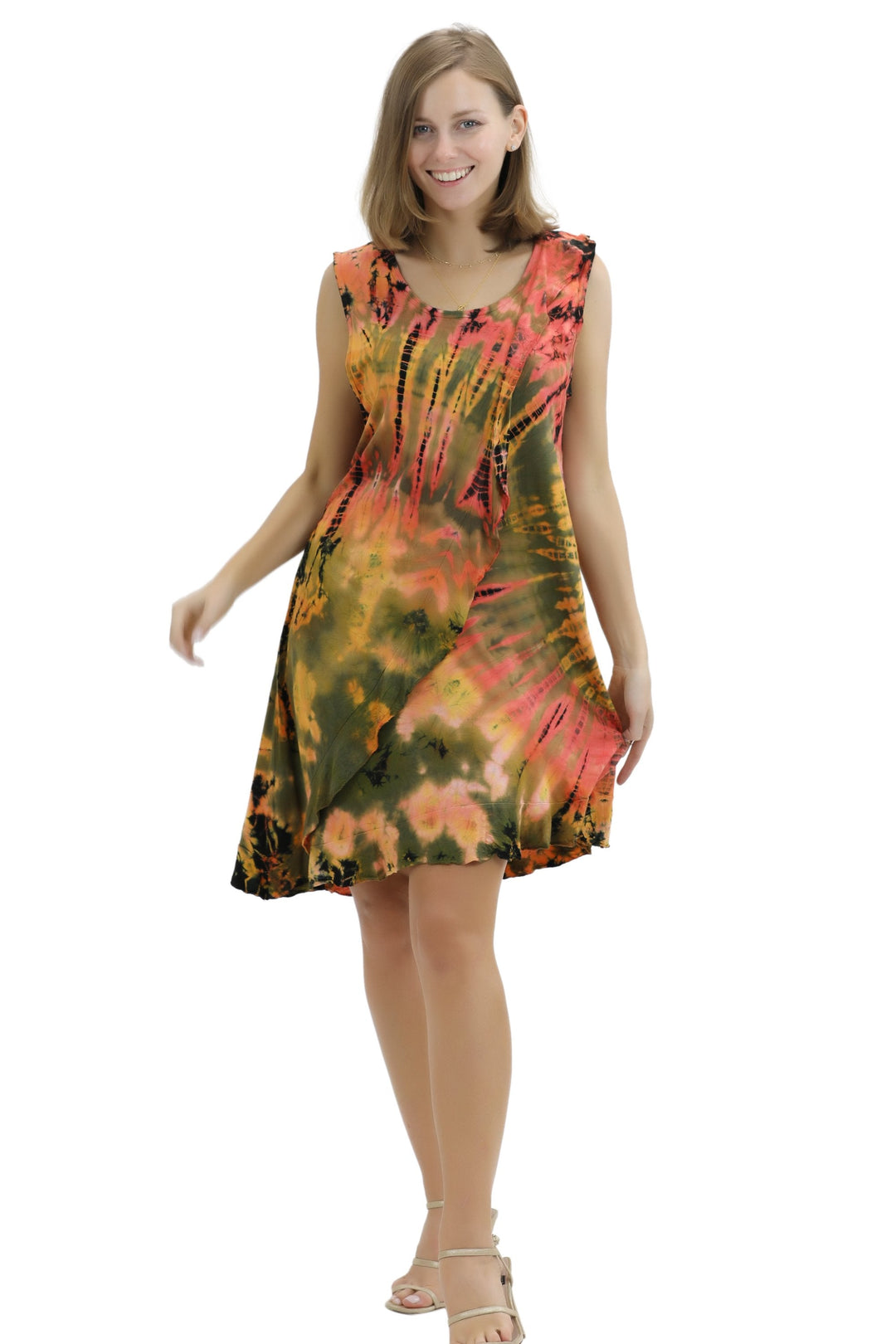 Sleeveless A-Line Spandex Tie-Dye Dress