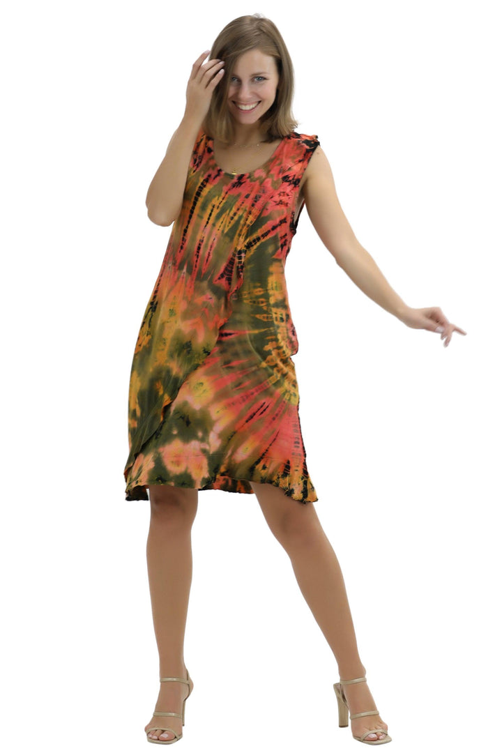 Sleeveless A-Line Spandex Tie-Dye Dress