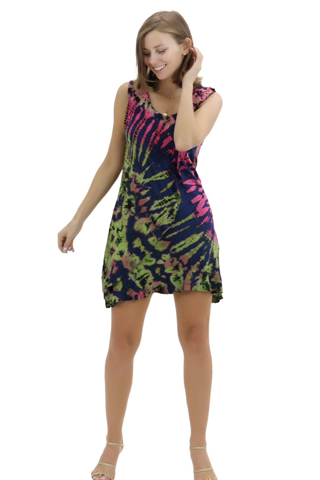 Sleeveless A-Line Spandex Tie-Dye Dress