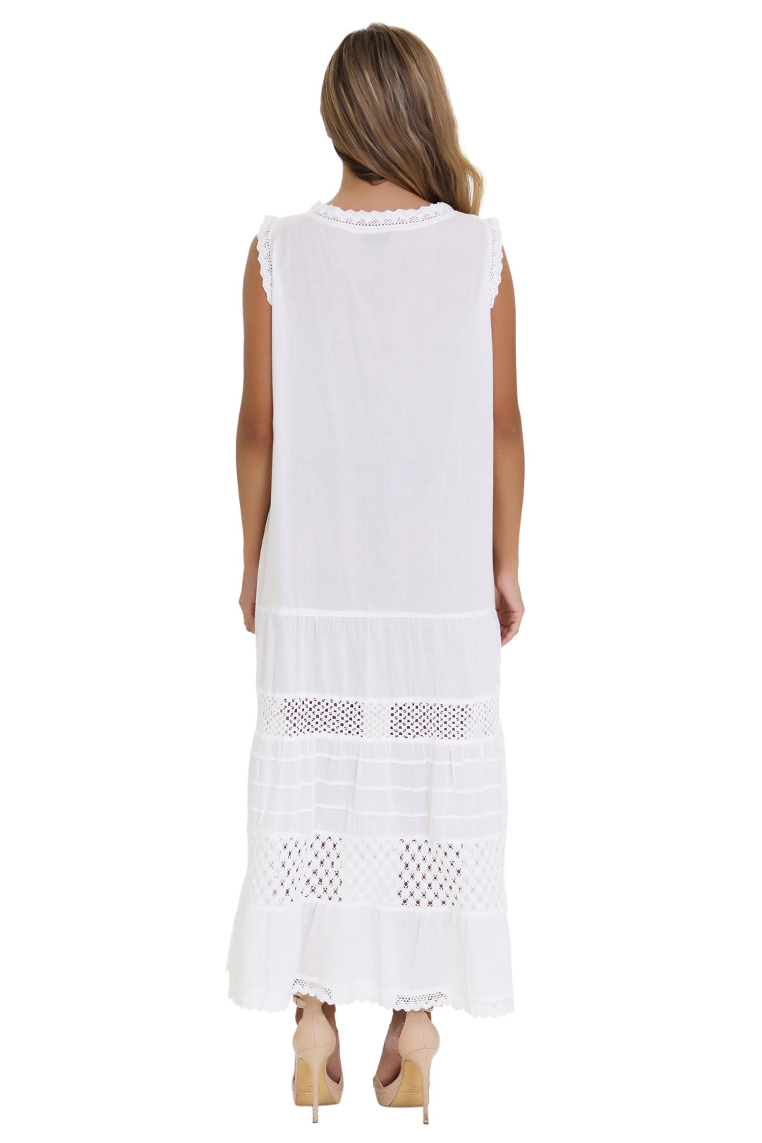 Sleeveless White Embroidered Dress WD-21111