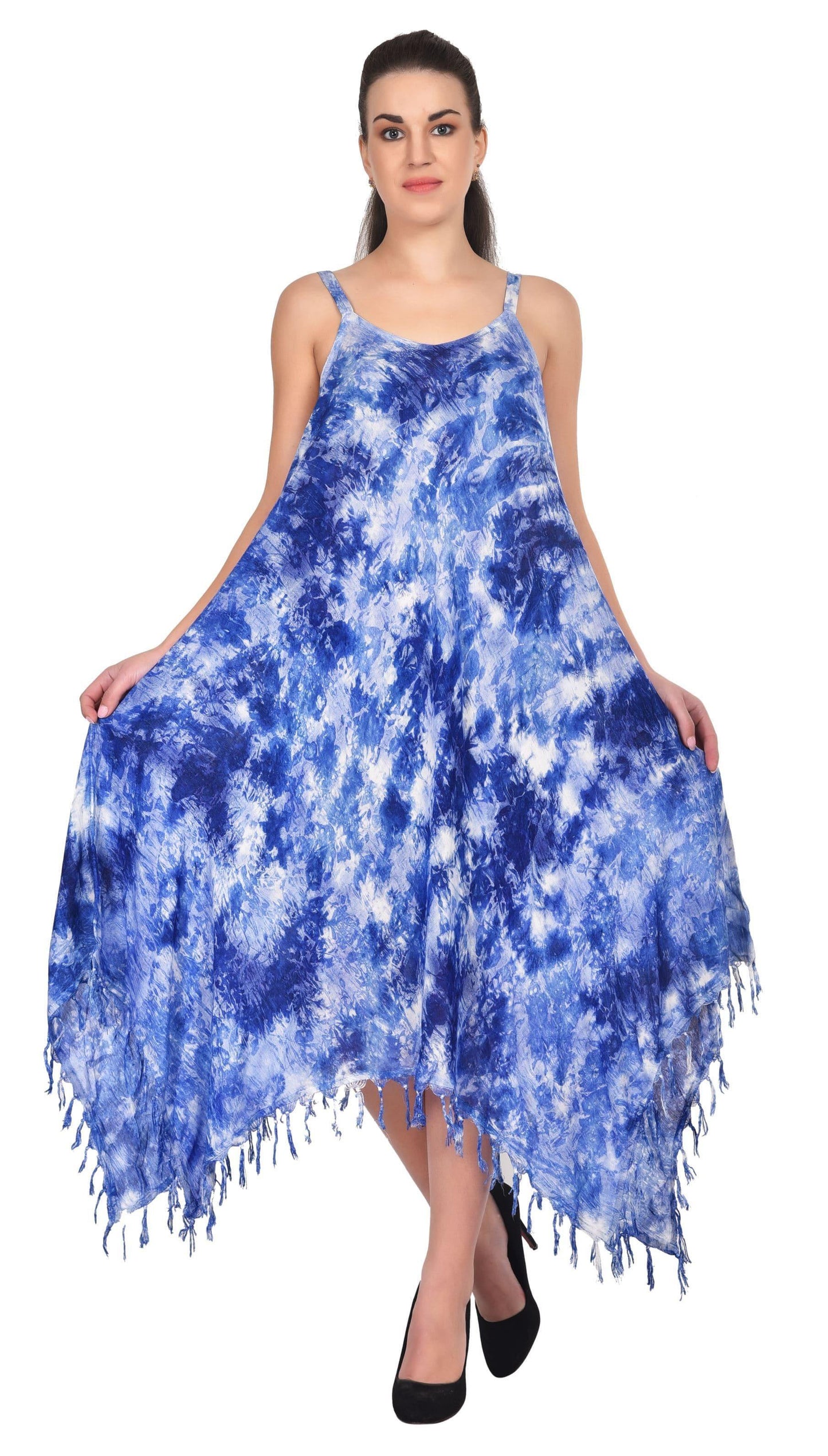 V-Neck Tie Dye dress w/ Fringes 19278