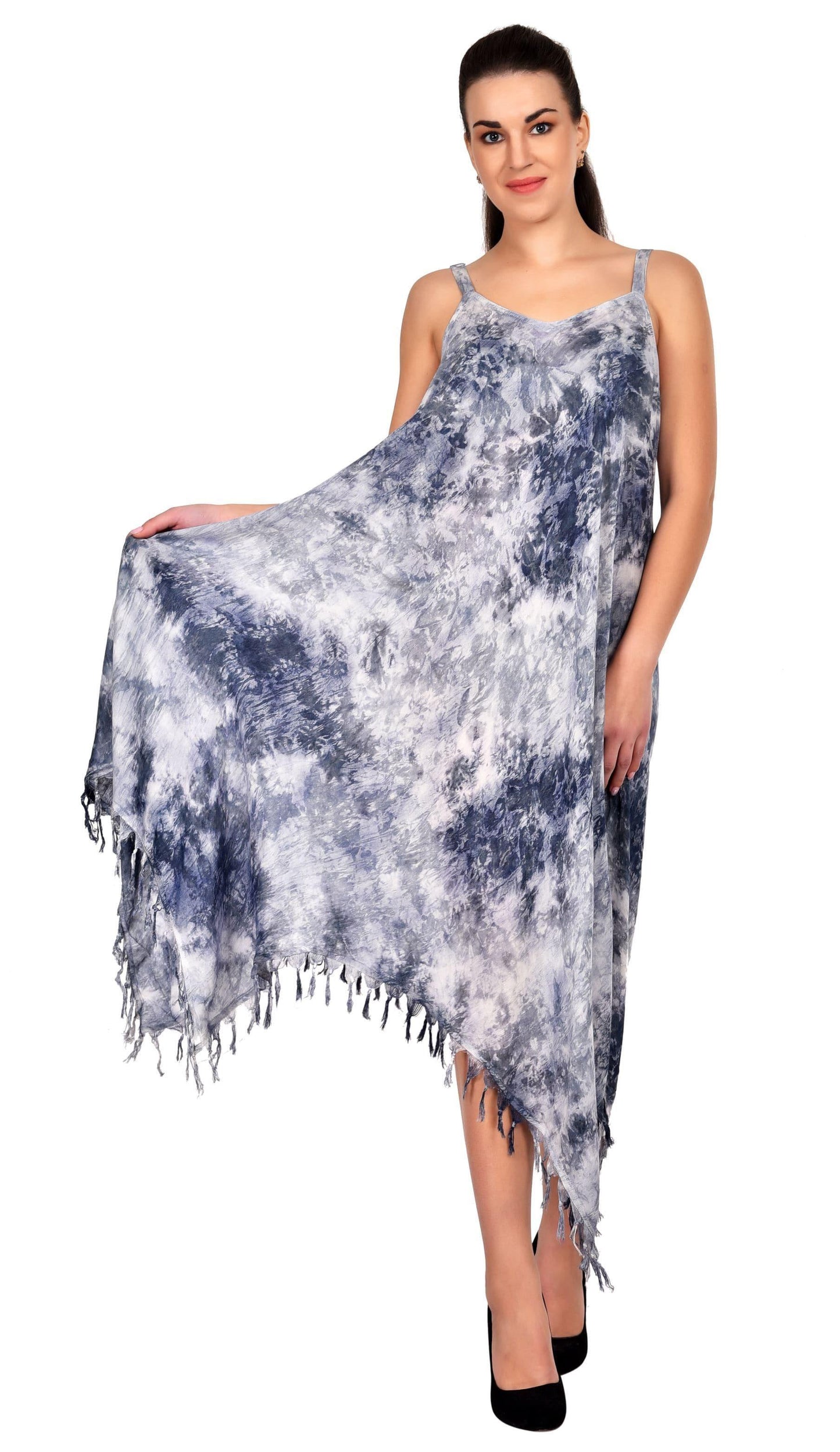 V-Neck Tie Dye dress w/ Fringes 19278