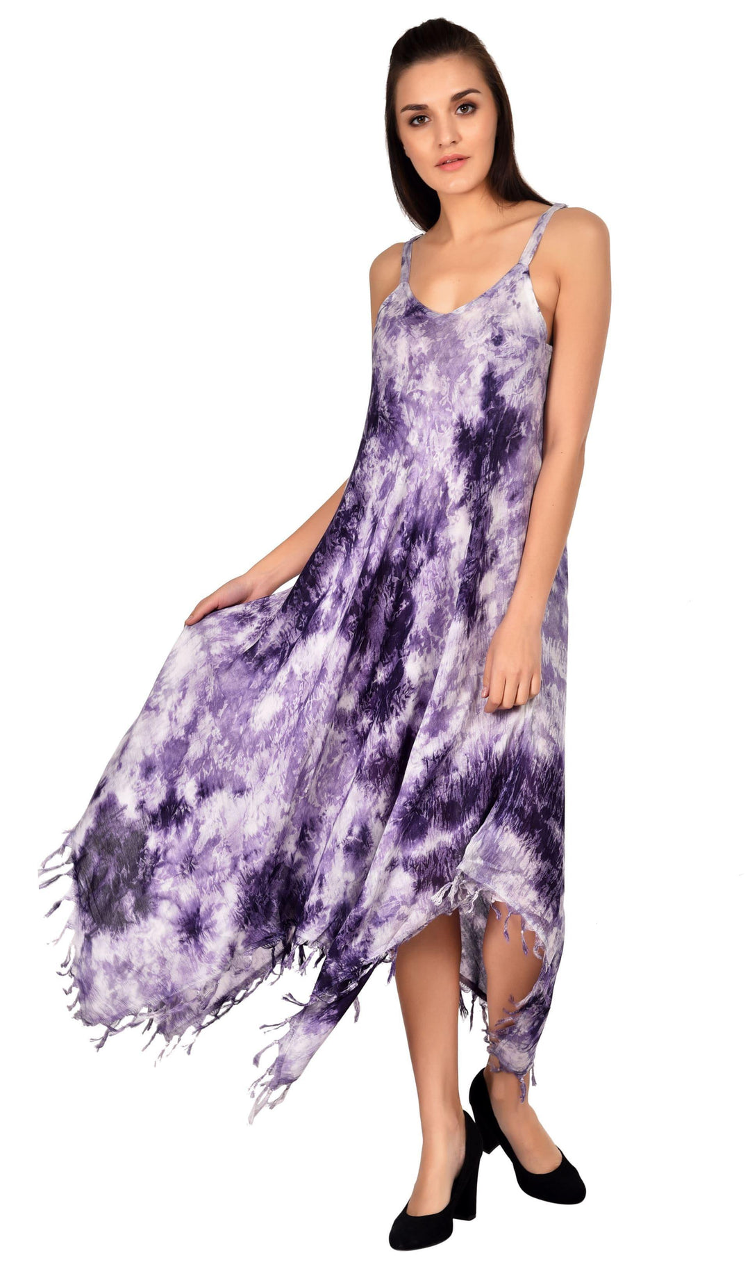 V-Neck Tie Dye dress w/ Fringes 19278