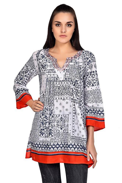 Women's Casual Three Quarter Sleeve Printed Tunic Top Patchwork Print (S/M-1X/2X) 19918