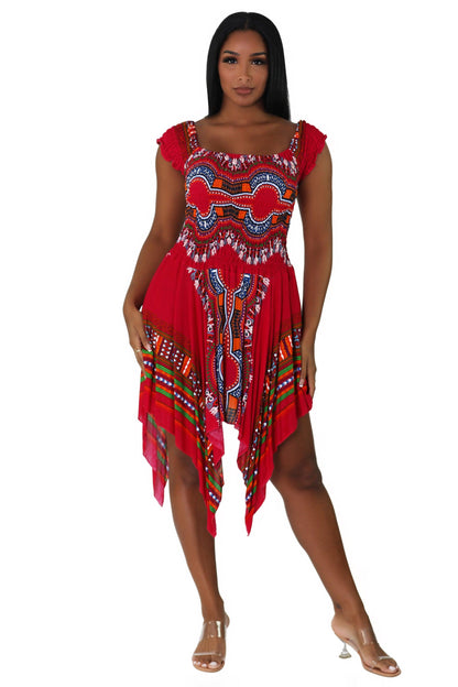 Tropical Dashiki Print Off Shoulder Dress TH356