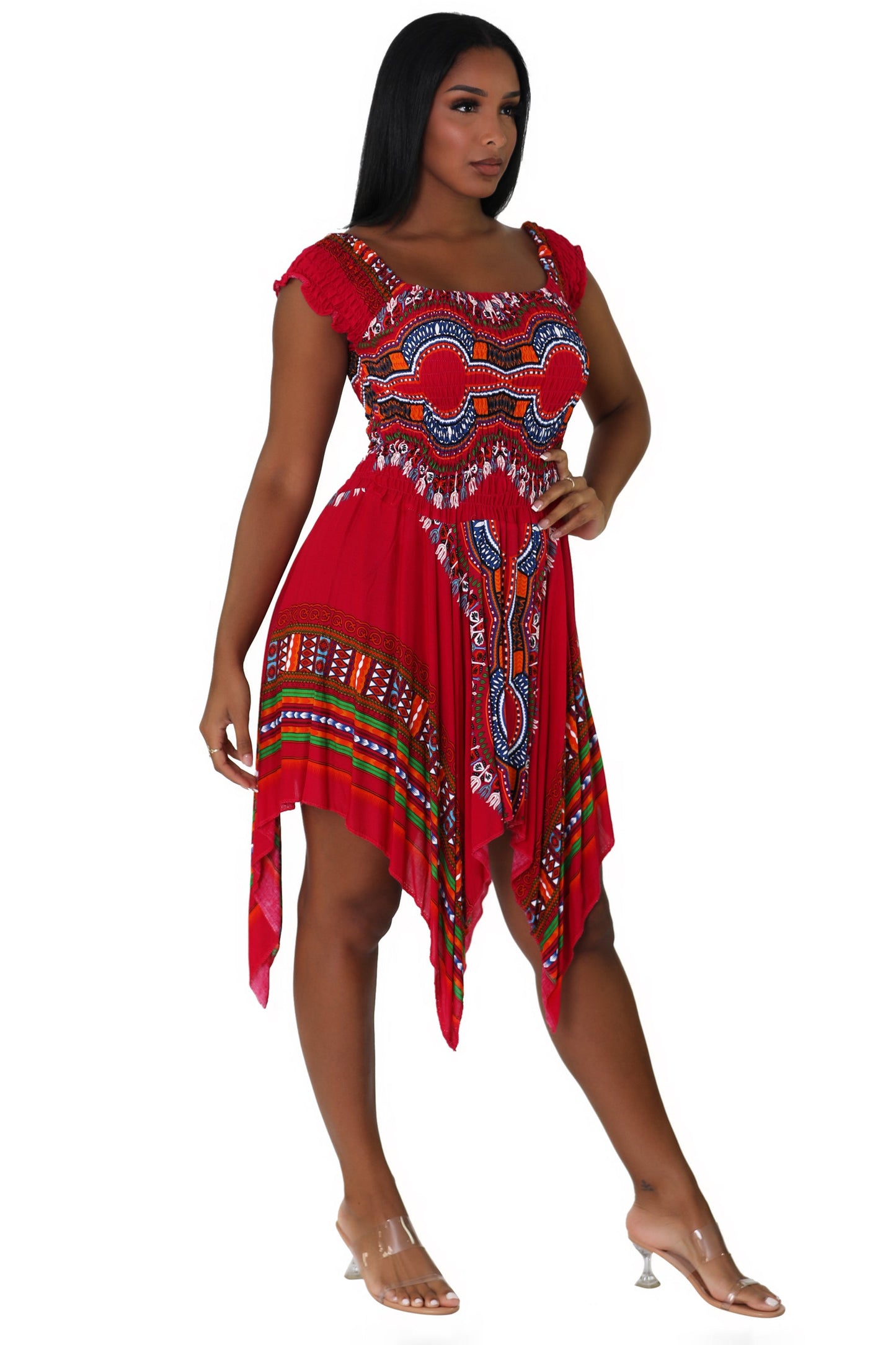 Tropical Dashiki Print Off Shoulder Dress TH356