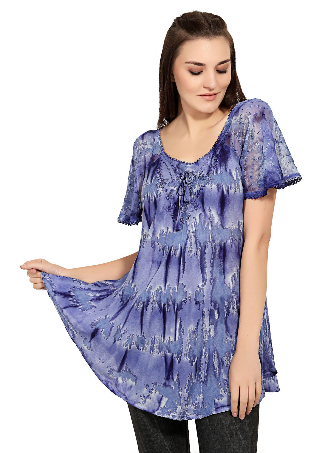 Waterfall Tie Dye Cap Sleeve Blouse 19207