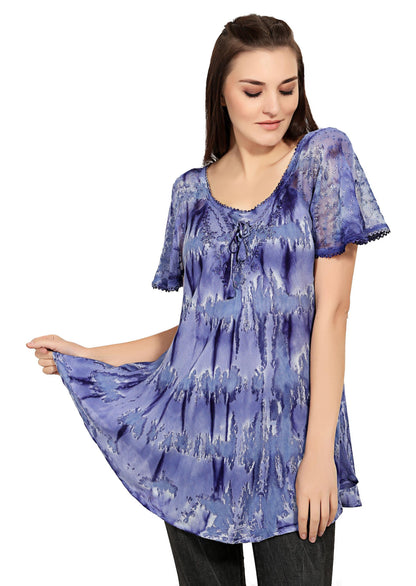 Waterfall Tie Dye Cap Sleeve Blouse 19207