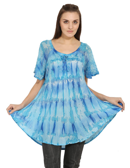 Waterfall Tie Dye Cap Sleeve Blouse 19207