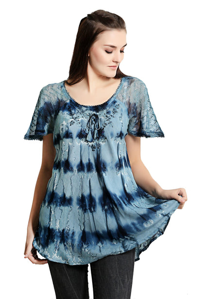 Waterfall Tie Dye Cap Sleeve Blouse 19207