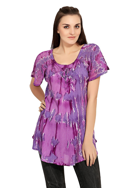 Waterfall Tie Dye Cap Sleeve Blouse 19207