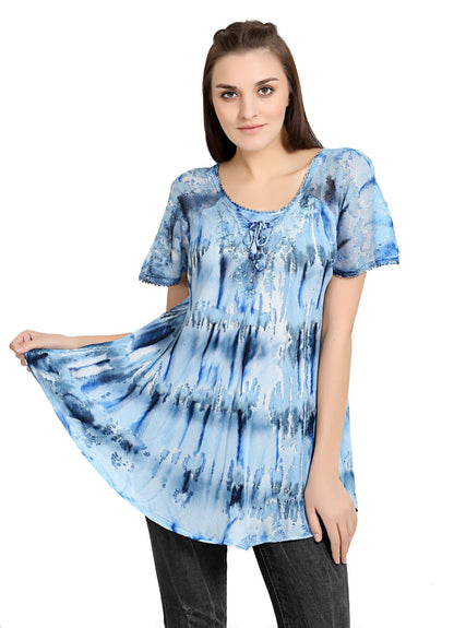 Waterfall Tie Dye Cap Sleeve Blouse 19207