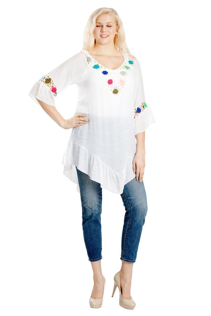 3/4 Sleeve Colorful Crotchet Beach Cover-Up YD976