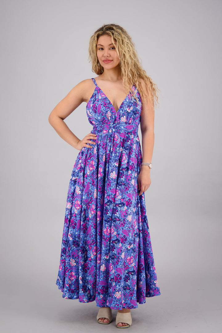 Floral Print Silk Maxi Dress AB16068