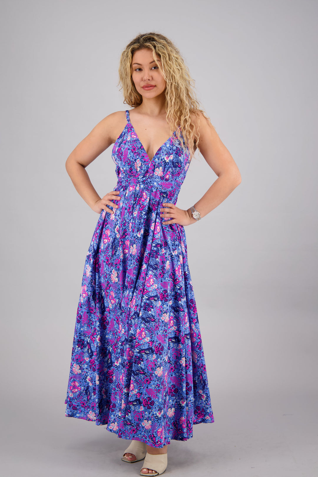 Floral Print Silk Maxi Dress AB16068