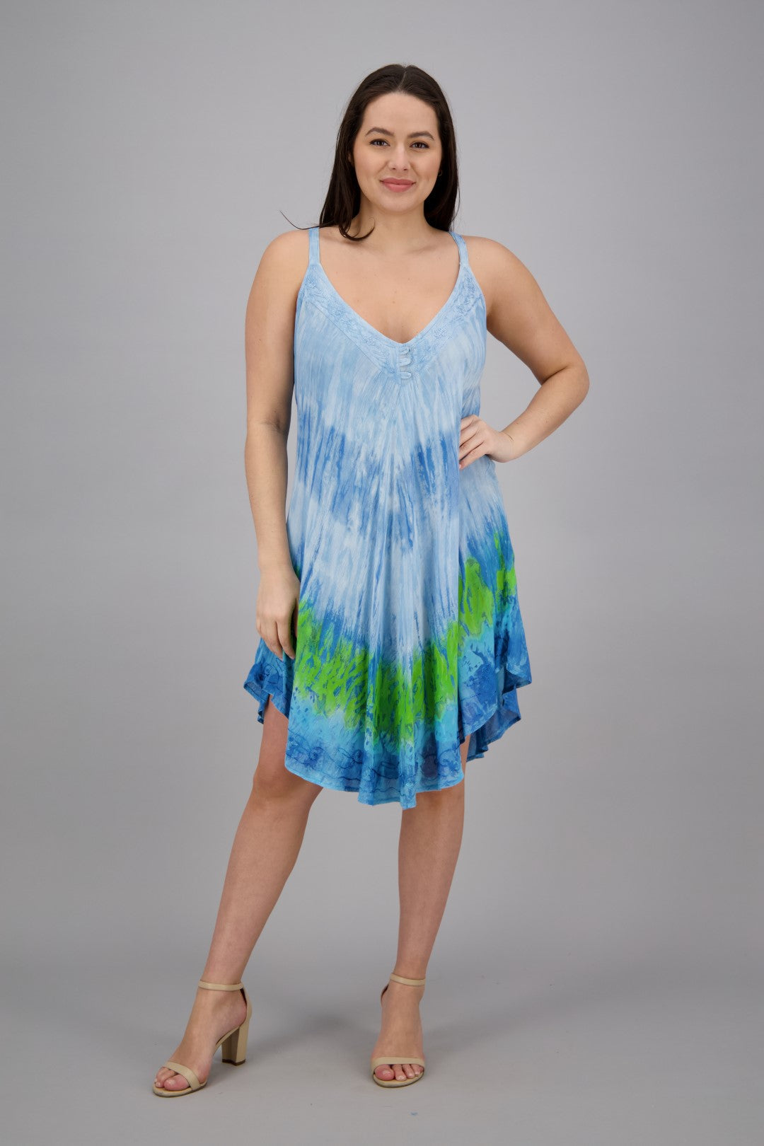 Adjustable Strap Tie Dye V-Neck Dress 402217V