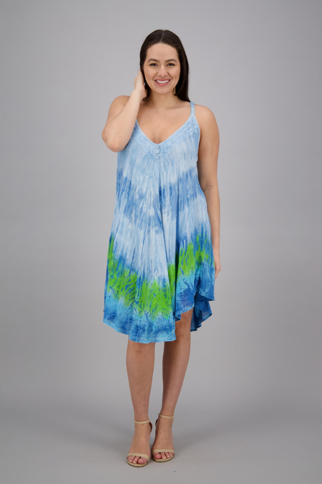 Adjustable Strap Tie Dye V-Neck Dress 402217V