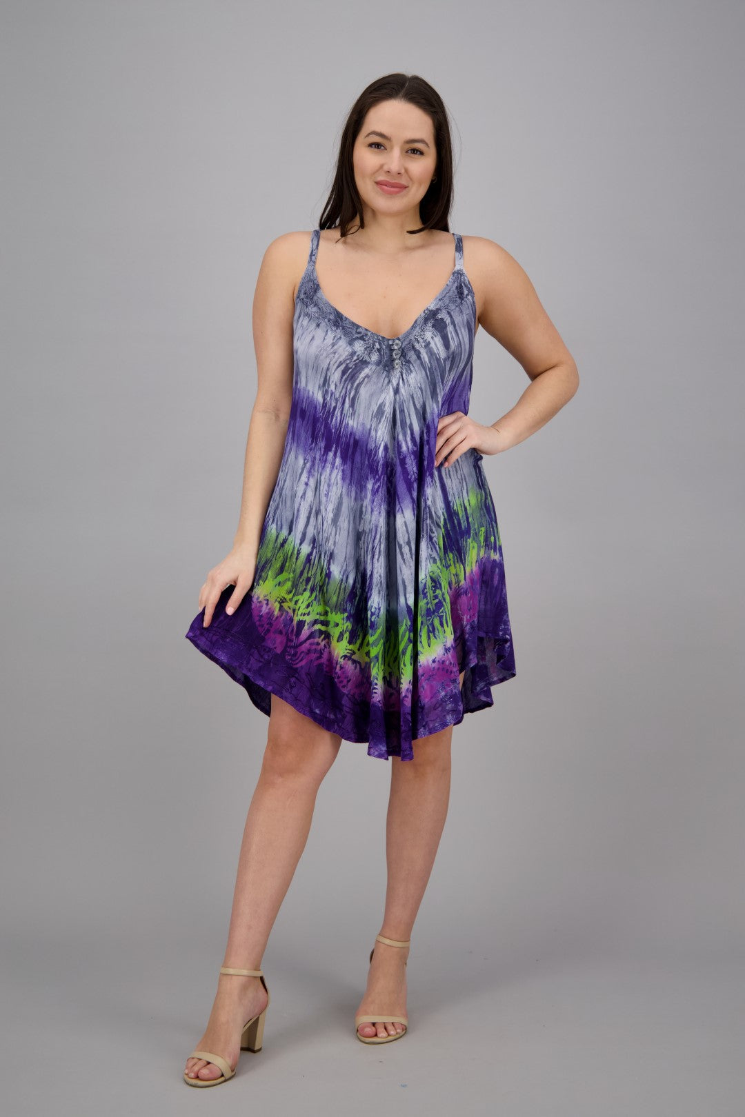 Adjustable Strap Tie Dye V-Neck Dress 402217V