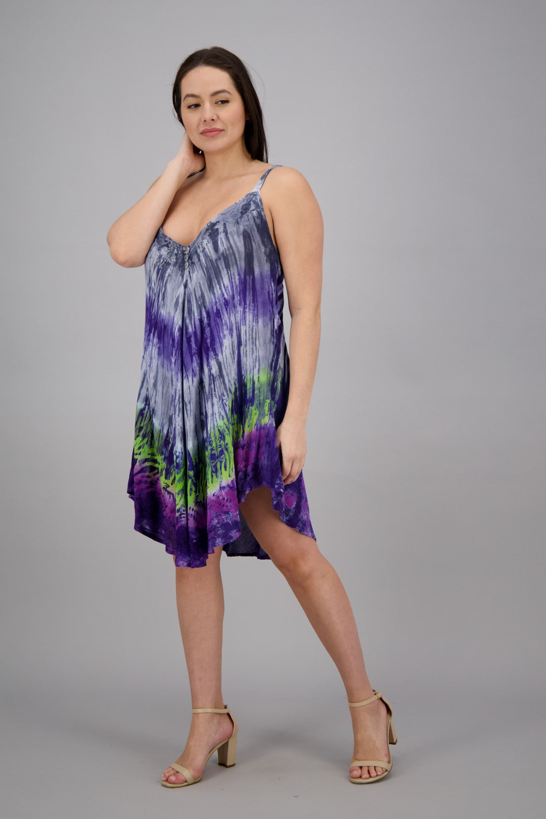 Adjustable Strap Tie Dye V-Neck Dress 402217V