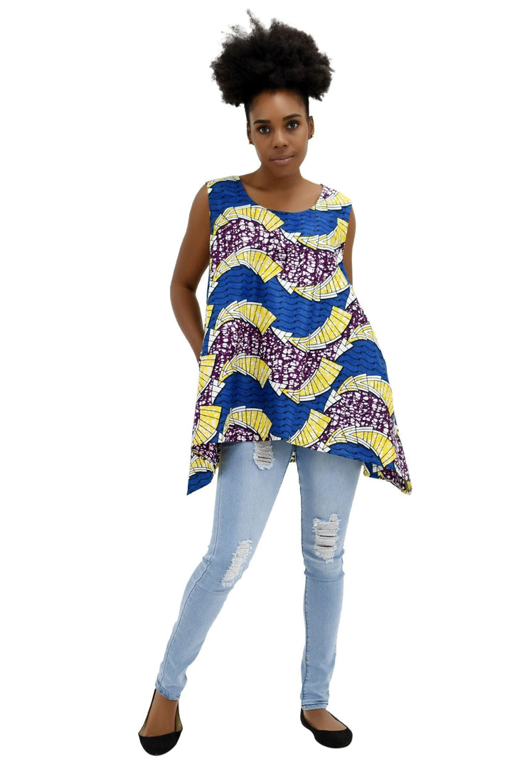 African Print A-Line Sleeveless Blouse 2164