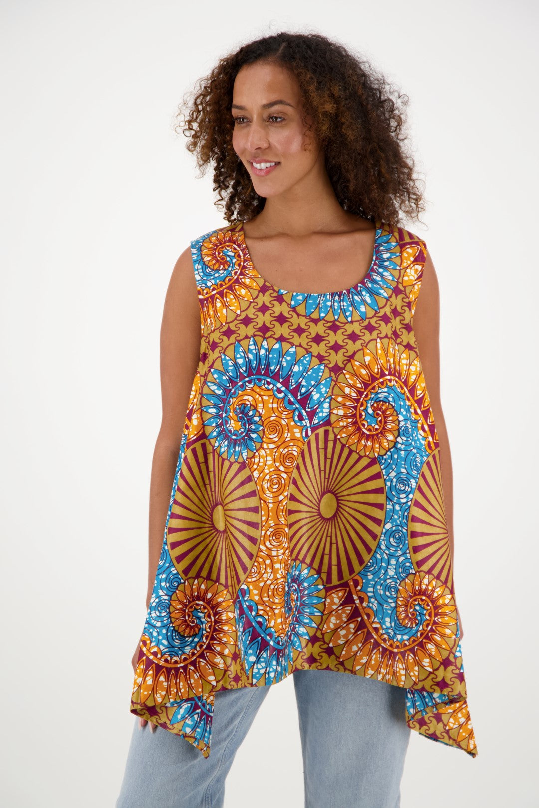 African Print A-Line Sleeveless Blouse 2164