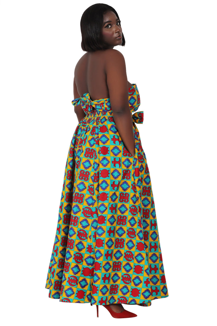 African Print Wax Print Skirt One Size Fits Most Headwrap Included Elastic Waist Pockets 16317-203