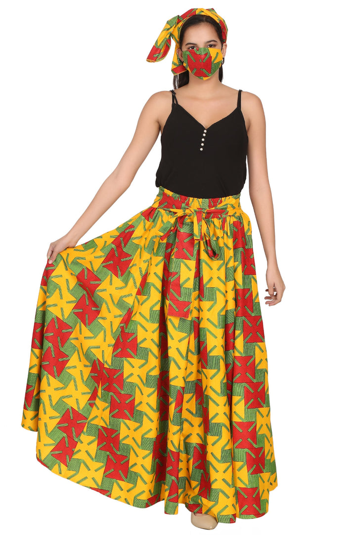 African Print Wax Print Skirt One Size Fits Most Headwrap Included Elastic Waist Pockets 16317-615