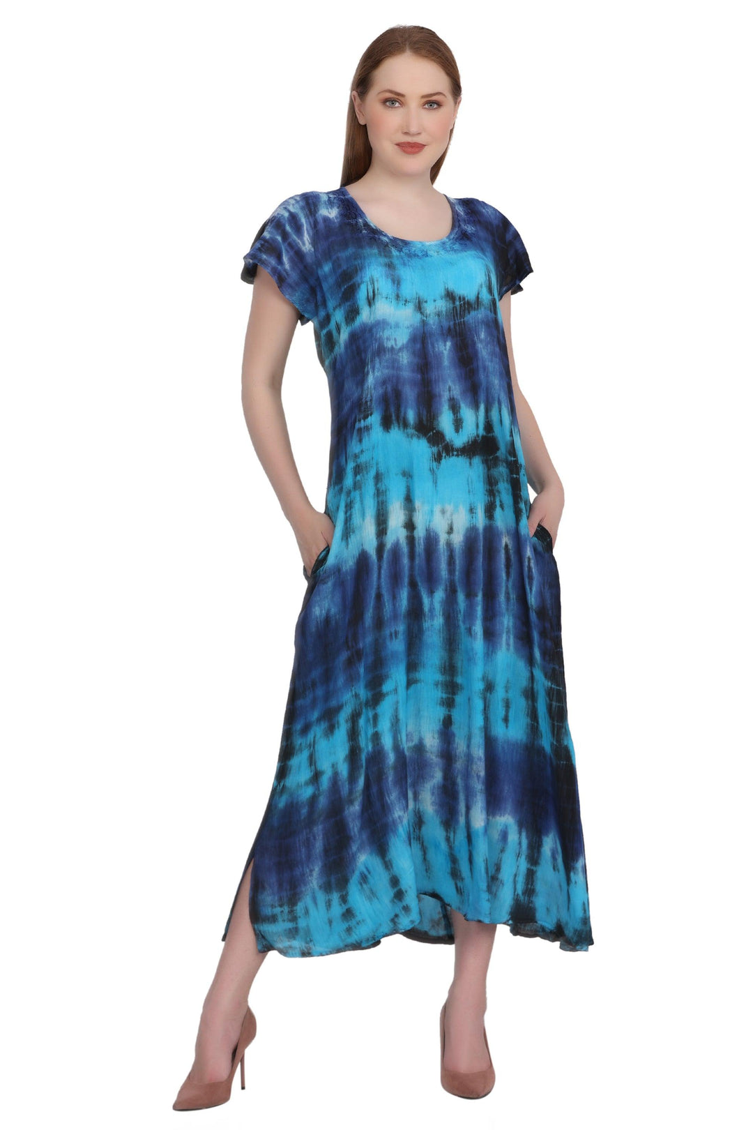 Back Tie Cap Sleeve Tie Dye Dress 522118