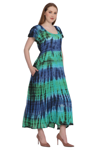 Back Tie Cap Sleeve Tie Dye Dress 522118