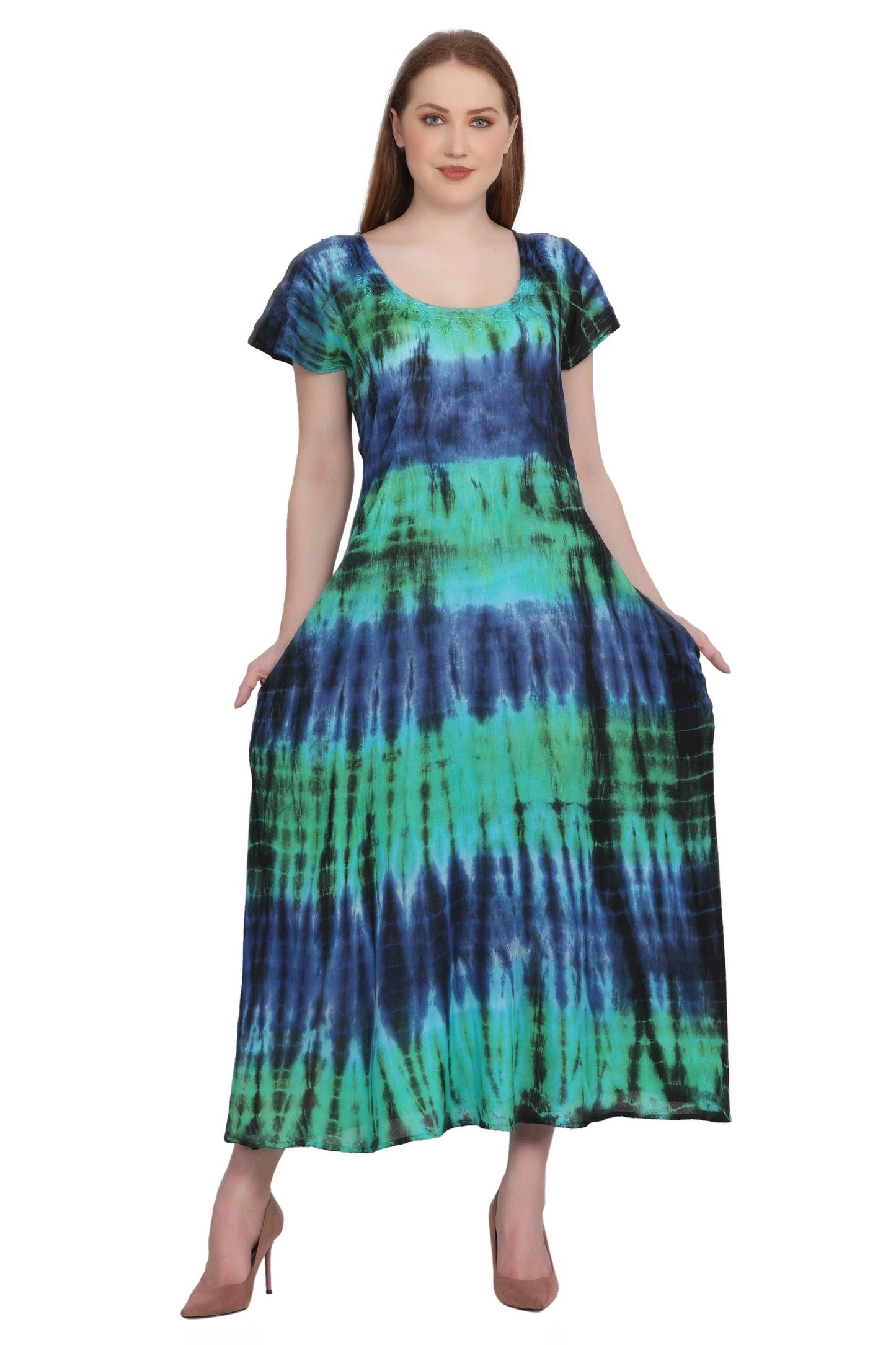 Back Tie Cap Sleeve Tie Dye Dress 522118