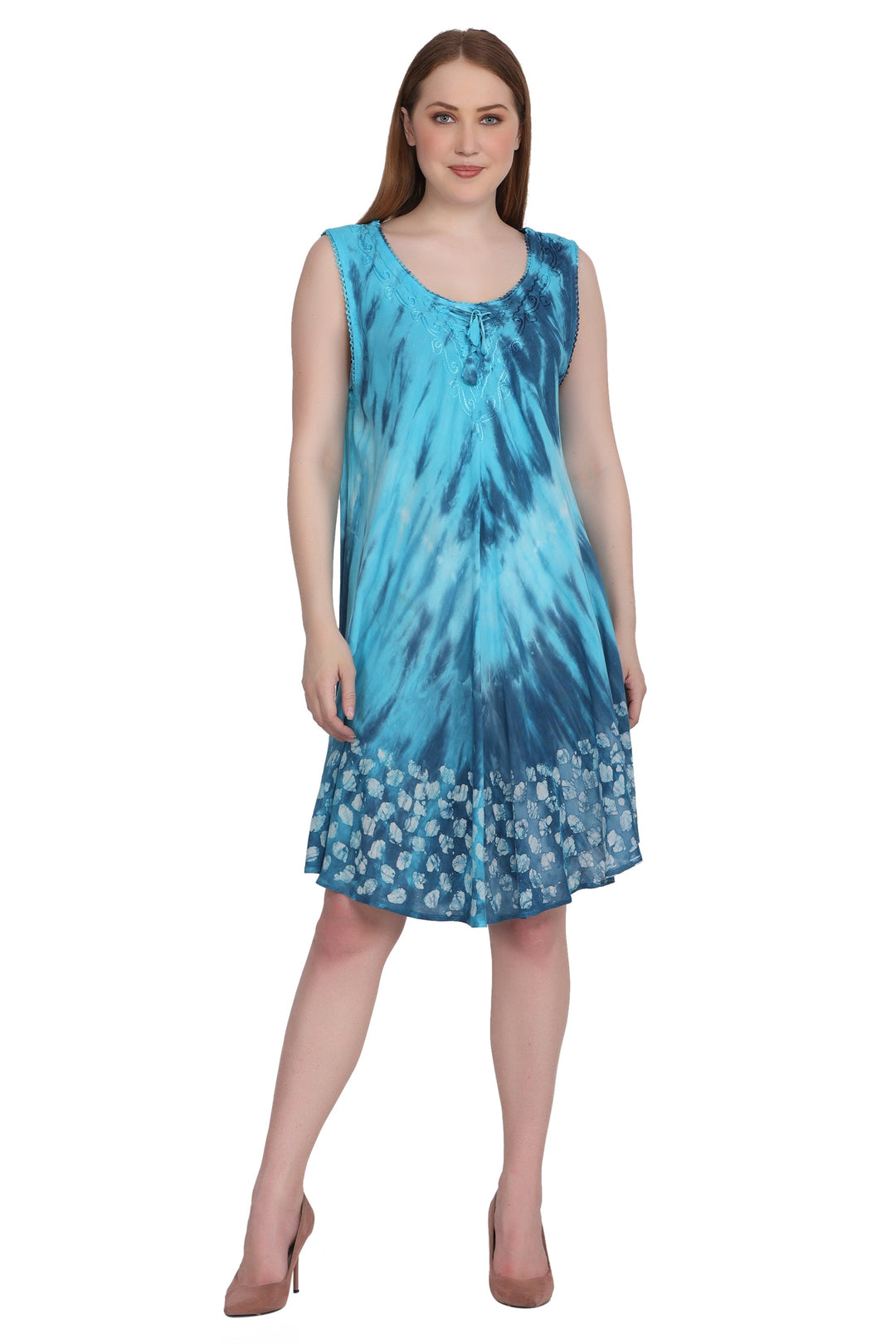 Border Block Print Tie Dye Dress 362201RD