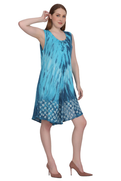 Border Block Print Tie Dye Dress 362201RD