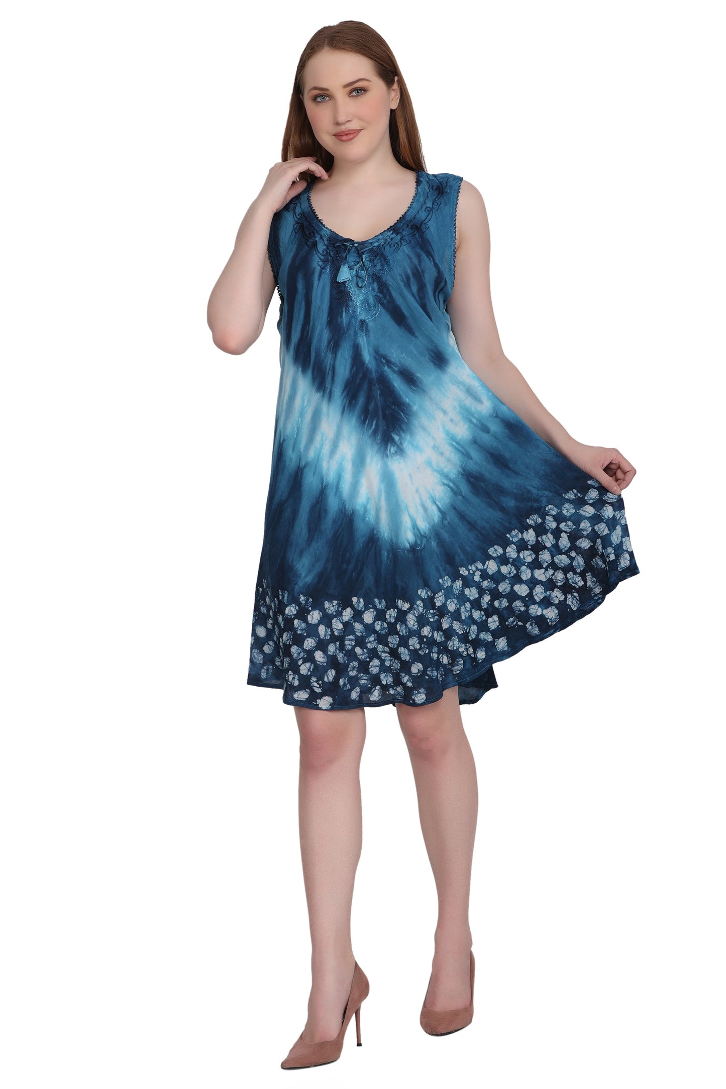 Border Block Print Tie Dye Dress 362201RD