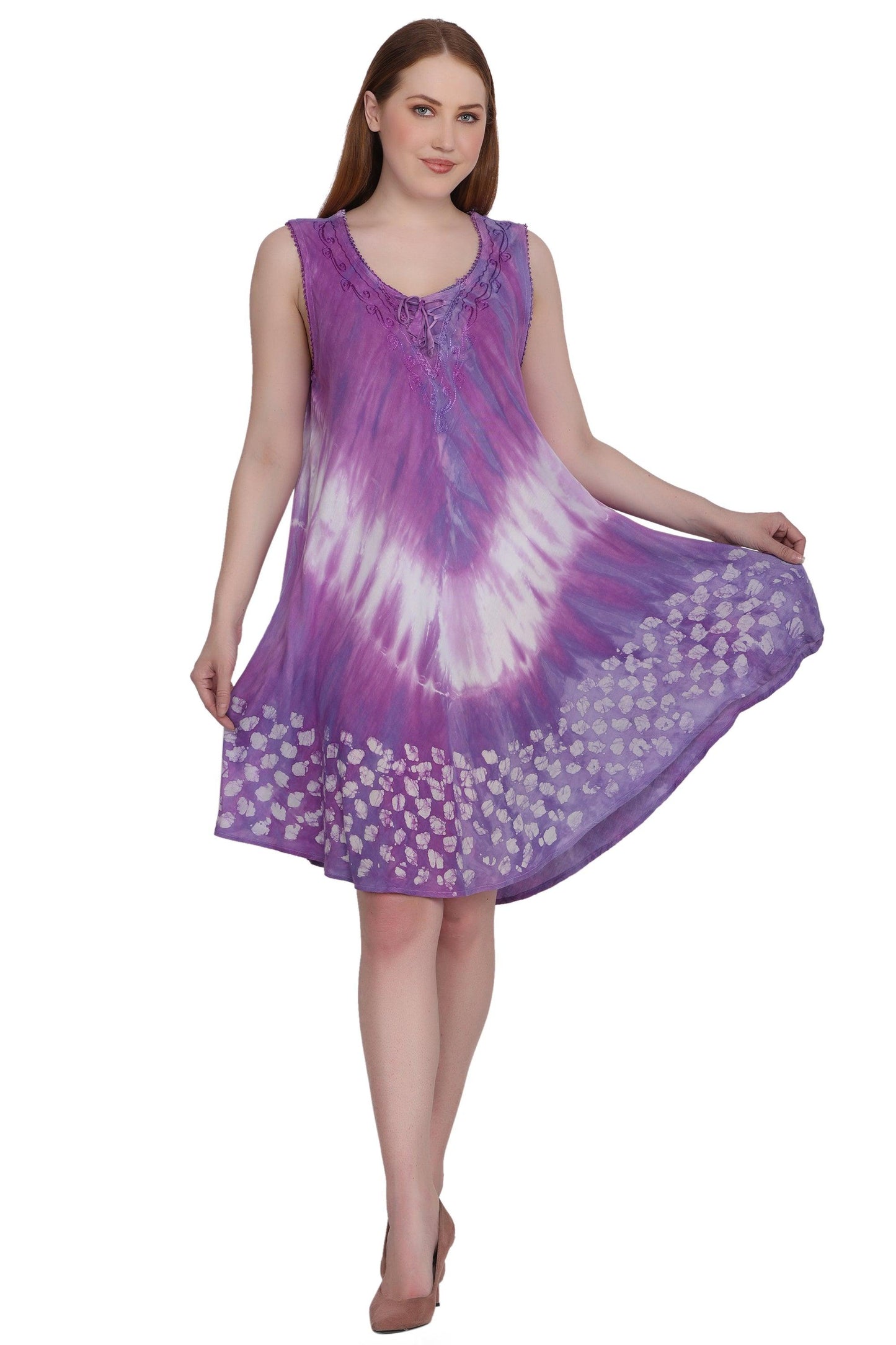 Border Block Print Tie Dye Dress 362201RD