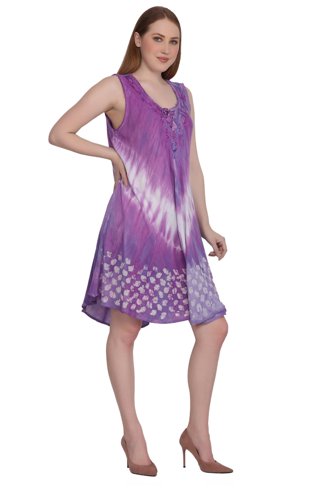 Border Block Print Tie Dye Dress 362201RD