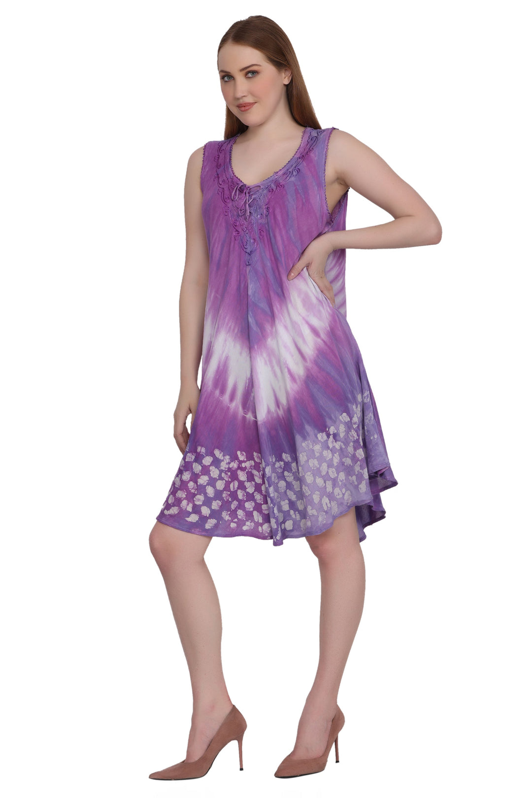 Border Block Print Tie Dye Dress 362201RD