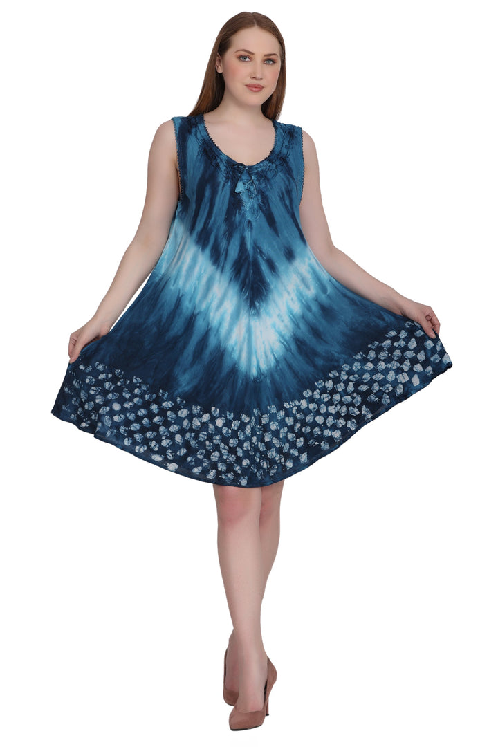 Border Block Print Tie Dye Dress 362201RD