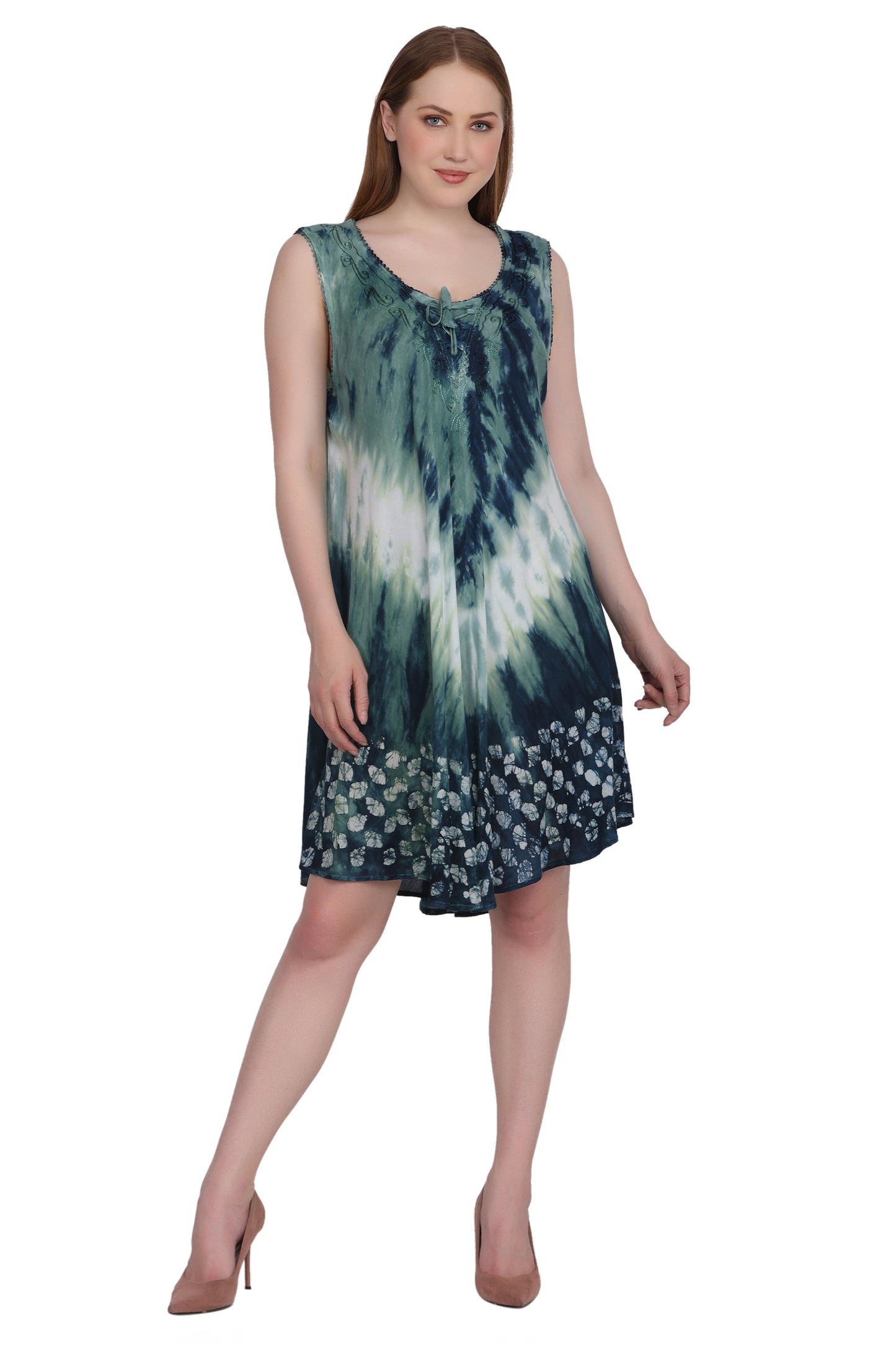 Border Block Print Tie Dye Dress 362201RD