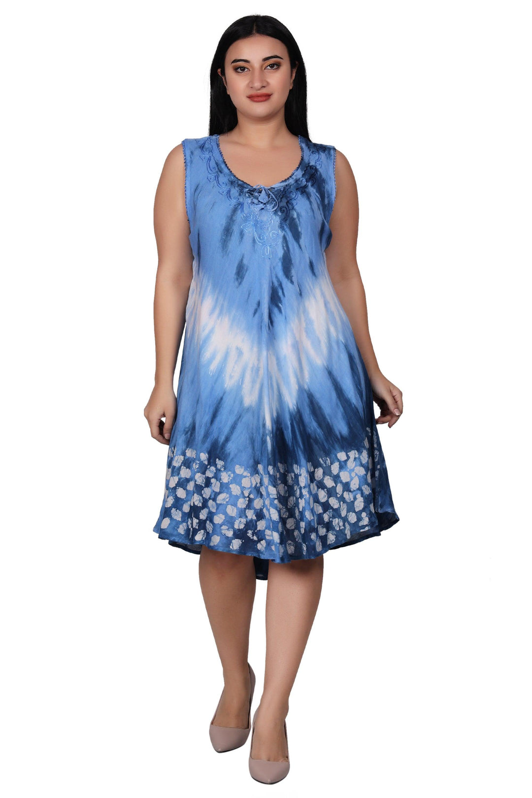 Border Block Print Tie Dye Dress 362201RD