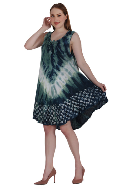 Border Block Print Tie Dye Dress 362201RD