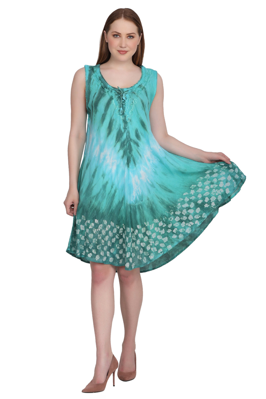 Border Block Print Tie Dye Dress 362201RD