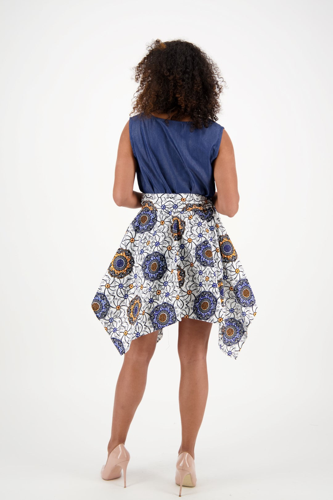 Denim/Ankara Print Sleeveless Fairytale Dress 2196-31