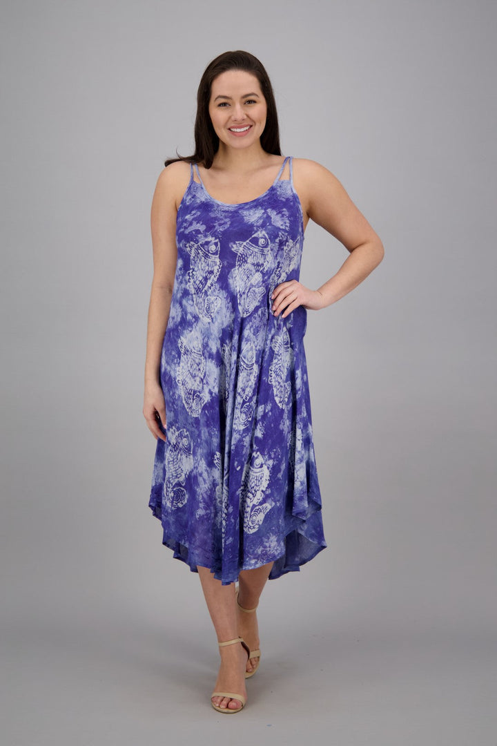 Double Strap Fish Block Print Tie Dye Dress 482217-CDS