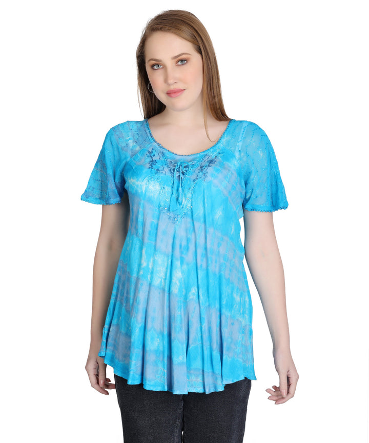 Double Washed Tie Dye Blouse 302136 - Advance Apparels Inc