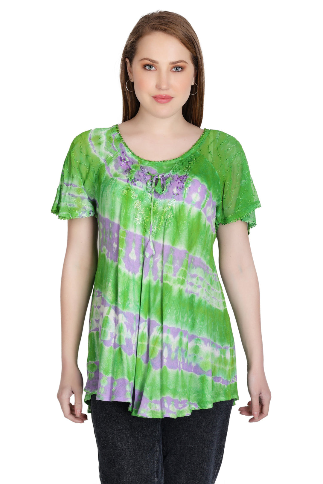 Double Washed Tie Dye Blouse 302136 - Advance Apparels Inc